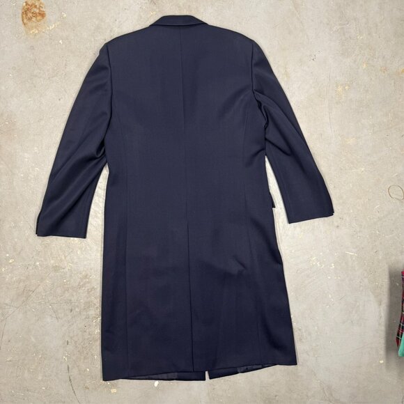 Brioni Coat Wool Long Overcoat Chesterfield Twill Made in Italy Blue Large 42 R - Picture 12 of 12